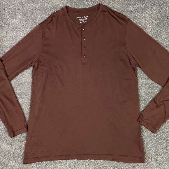 NWOT Wool & Prince Henley Shirt Men's Large Brown Merino Wool Blend - Picture 1 of 7